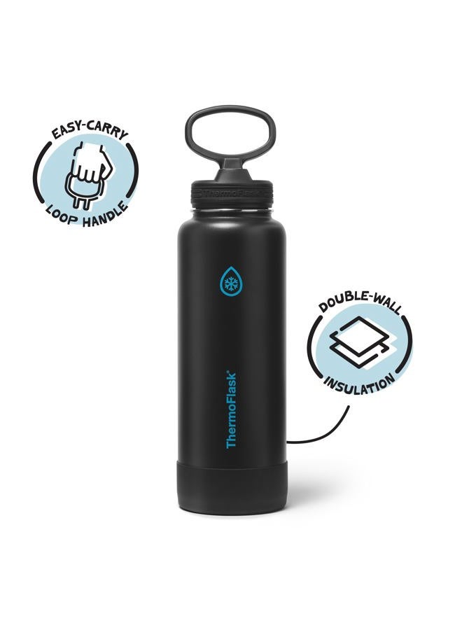 ThermoFlask زجاجة ماء من الفولاذ المقاوم للصدأ بسعة 40 أونصة مع جدار مزدوج وعزل فراغي وغطاء مع قشة، كسوف كهربائي - Image 2