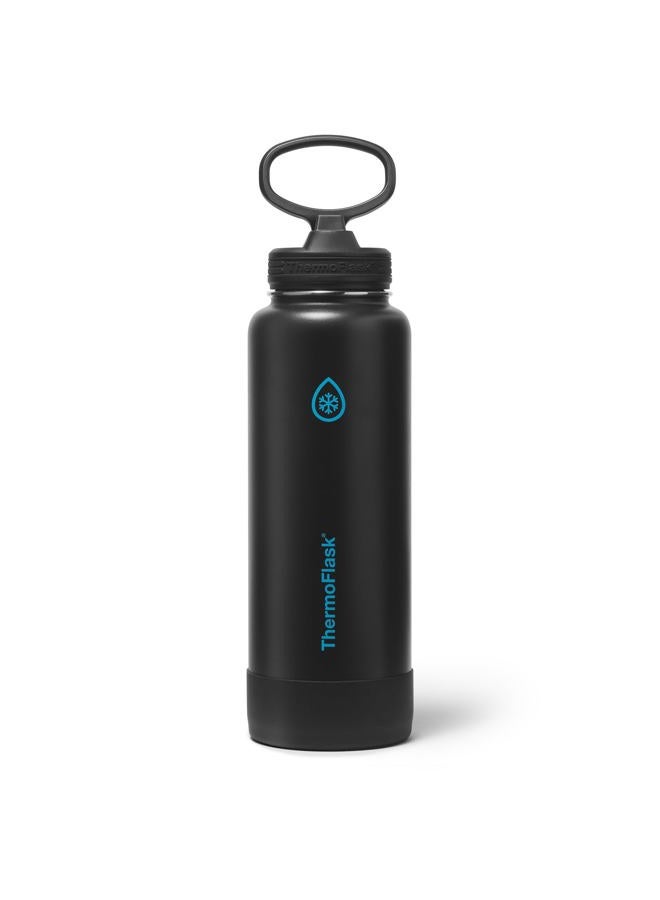 ThermoFlask زجاجة ماء من الفولاذ المقاوم للصدأ بسعة 40 أونصة مع جدار مزدوج وعزل فراغي وغطاء مع قشة، كسوف كهربائي - Image 1