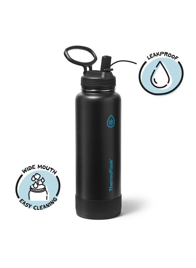 ThermoFlask زجاجة ماء من الفولاذ المقاوم للصدأ بسعة 40 أونصة مع جدار مزدوج وعزل فراغي وغطاء مع قشة، كسوف كهربائي - Image 3