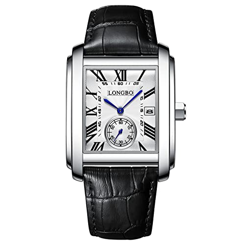 LONGBO Men's Rectangular Watch, Alloy Case, Genuine Leather Strap, Waterproof, Men - Analogue - Image 1