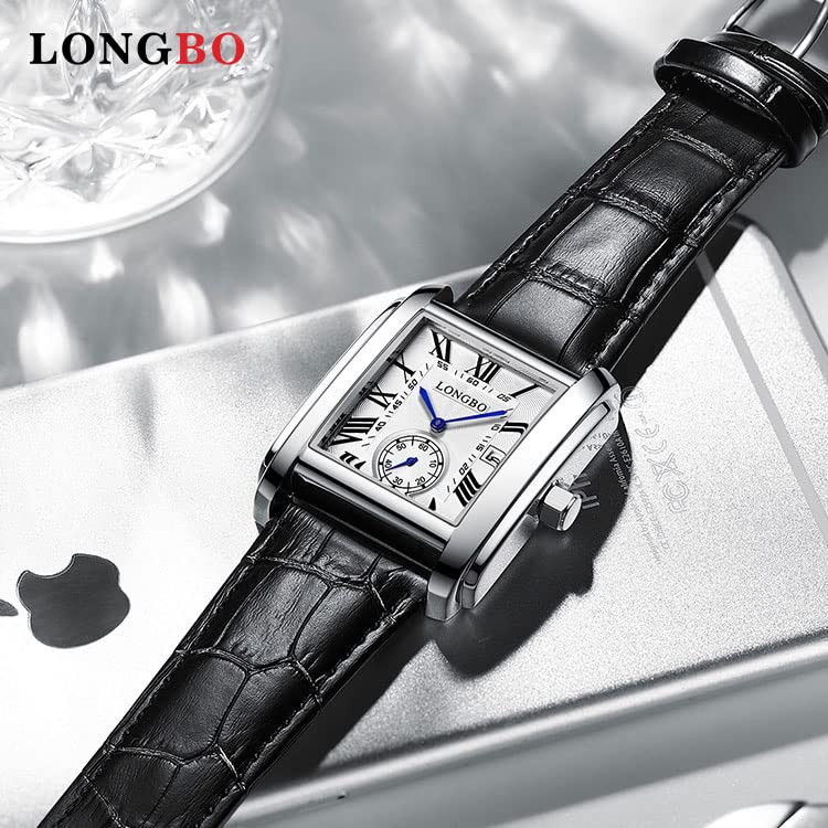 LONGBO Men's Rectangular Watch, Alloy Case, Genuine Leather Strap, Waterproof, Men - Analogue - Image 3