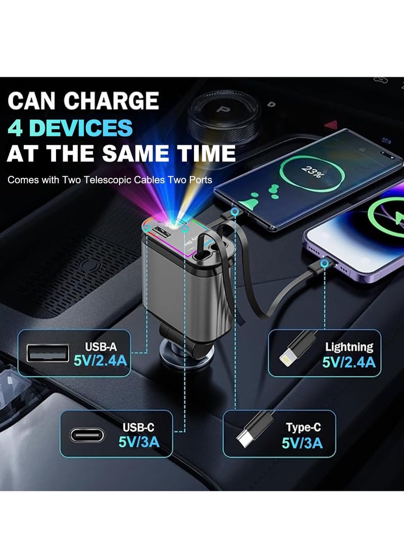 AnkerMake 3-in-1 Car Charger with Retractable Cables – Lightning, Type-C, Micro USB – USB Port – Fast Charging 2.4A – LED Indicator - Image 2