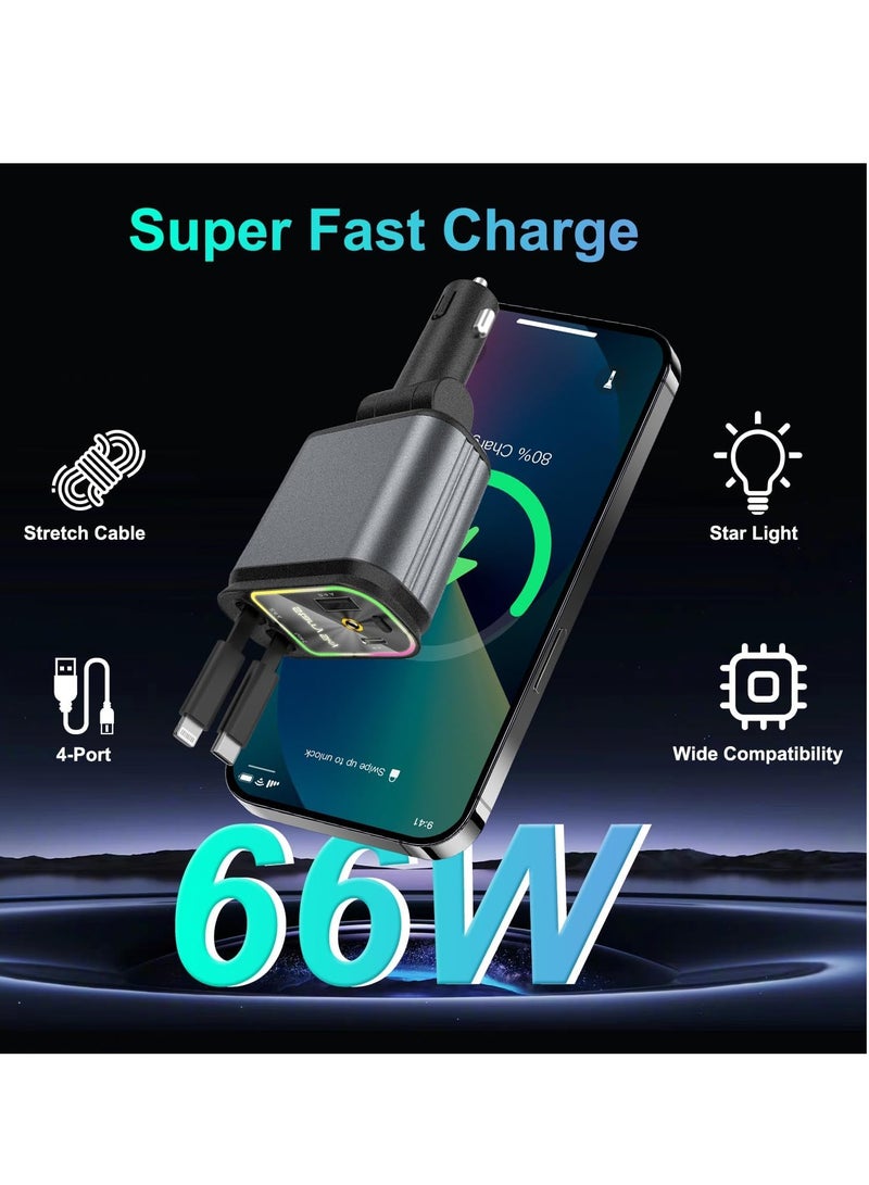 AnkerMake 3-in-1 Car Charger with Retractable Cables – Lightning, Type-C, Micro USB – USB Port – Fast Charging 2.4A – LED Indicator - Image 4