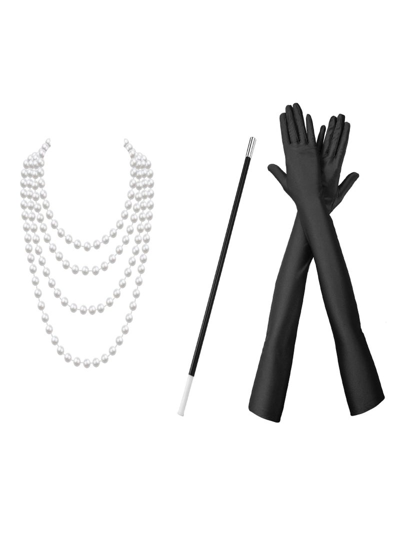 KASTWAVE 1920s Flapper Accessories Kit - Great Gatsby Themed Costume Set with Headband, Gloves, Necklace  - Image 4