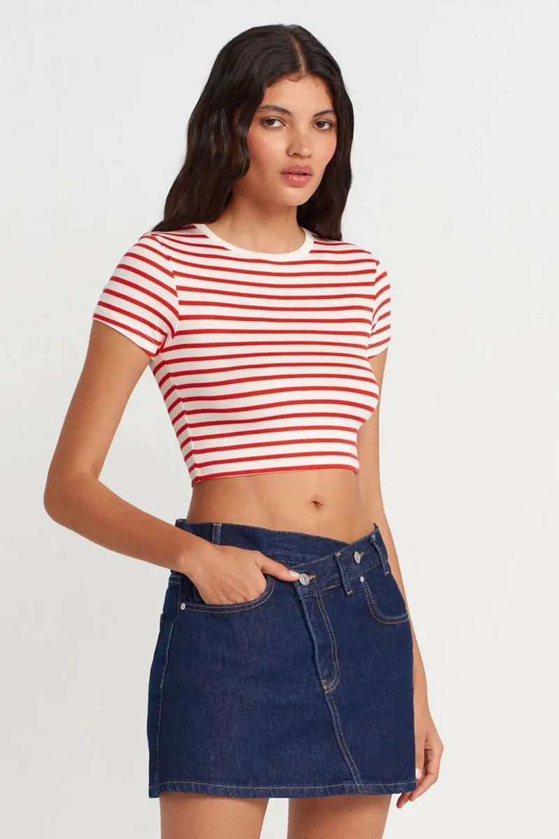 DILVIN Striped Crop Top Blouse