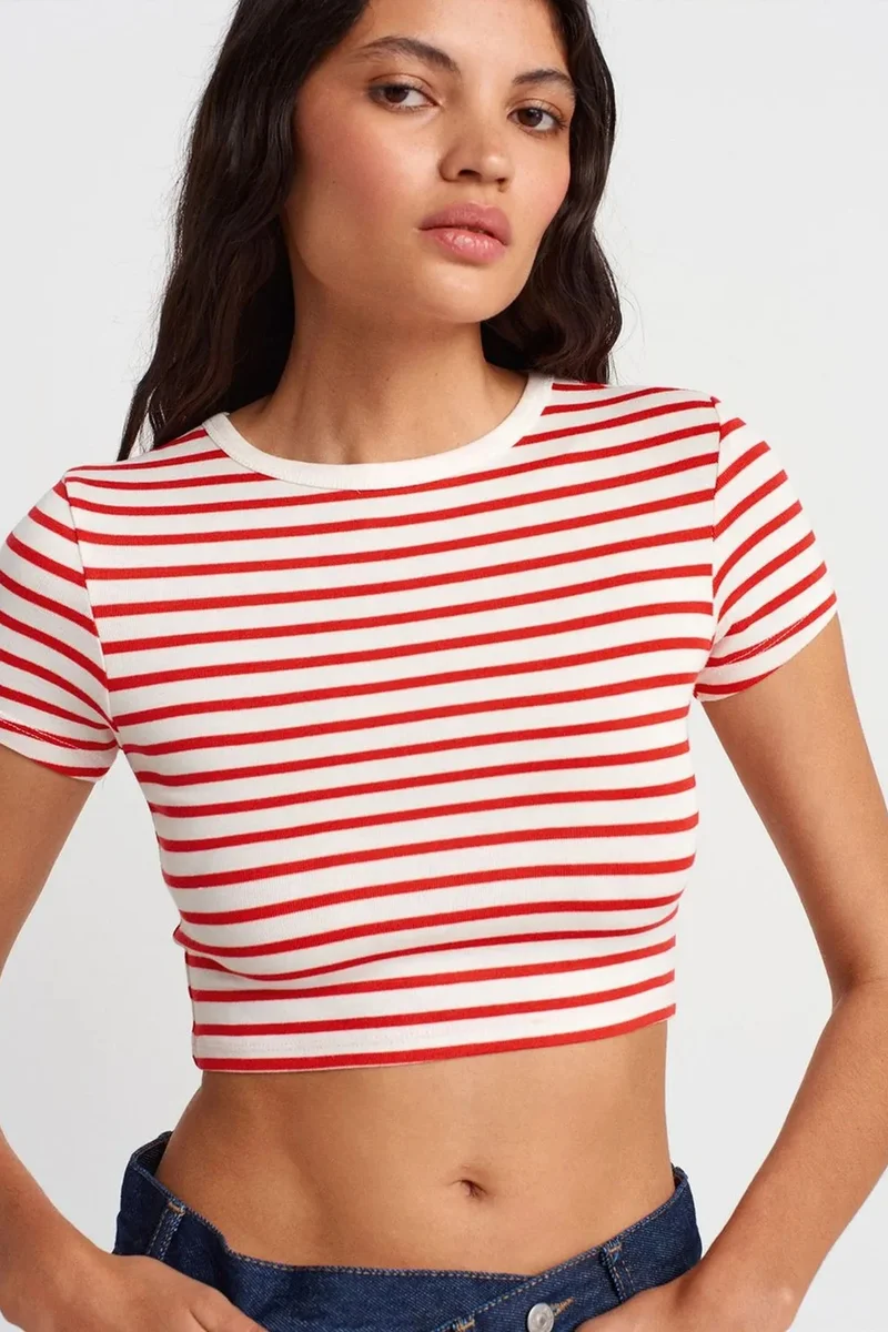 Dilvin Multicolor DILVIN Striped Crop Top Blouse for Women | Best Price UAE