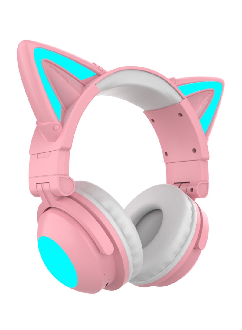 Rock Pow Cute Cat Ear Fodable Bluetooth Over Ear Headphones with Cool Light Wireless Wired Headset with Microphone for Cell PhoneLaptop1 Bluetooth 5.3v Hi-Res Sound Comfortable Fit for Gaming and Usual - Image 1