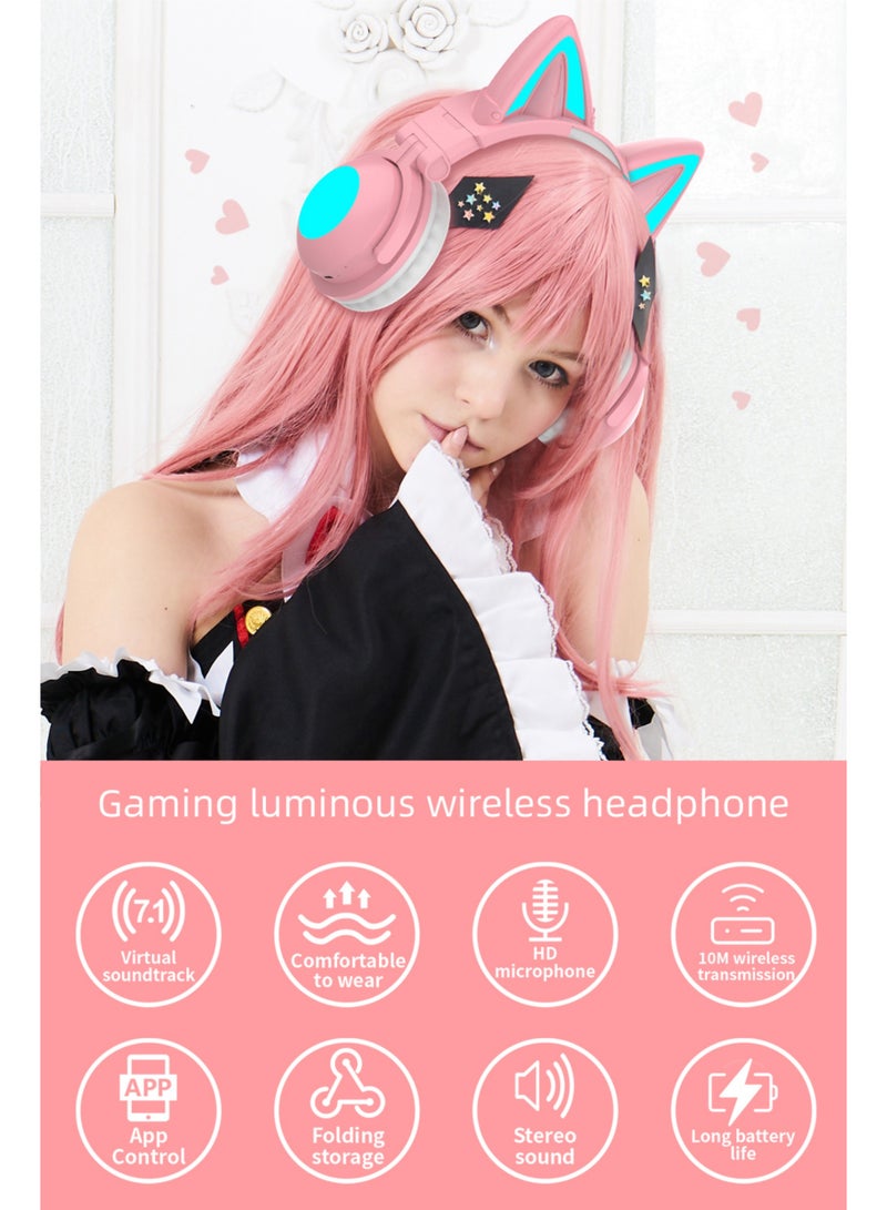 Rock Pow Cute Cat Ear Fodable Bluetooth Over Ear Headphones with Cool Light Wireless Wired Headset with Microphone for Cell PhoneLaptop1 Bluetooth 5.3v Hi-Res Sound Comfortable Fit for Gaming and Usual - Image 2