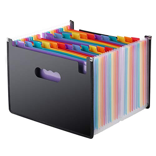 MEZON Expandable File Folder with 24 Pockets Self-Stand Desktop Accordation Folder Organizer Rainbow Expandable File Folder A4 Document Paper Folder Wallet Briefcase Office Business Filing Box - Image 1