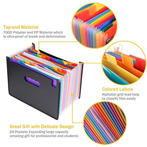 MEZON Expandable File Folder with 24 Pockets Self-Stand Desktop Accordation Folder Organizer Rainbow Expandable File Folder A4 Document Paper Folder Wallet Briefcase Office Business Filing Box - Image 4
