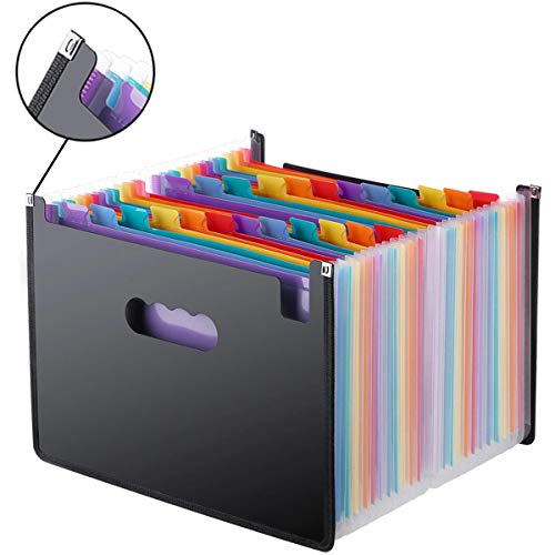 MEZON Expandable File Folder with 24 Pockets Self-Stand Desktop Accordation Folder Organizer Rainbow Expandable File Folder A4 Document Paper Folder Wallet Briefcase Office Business Filing Box - Image 3