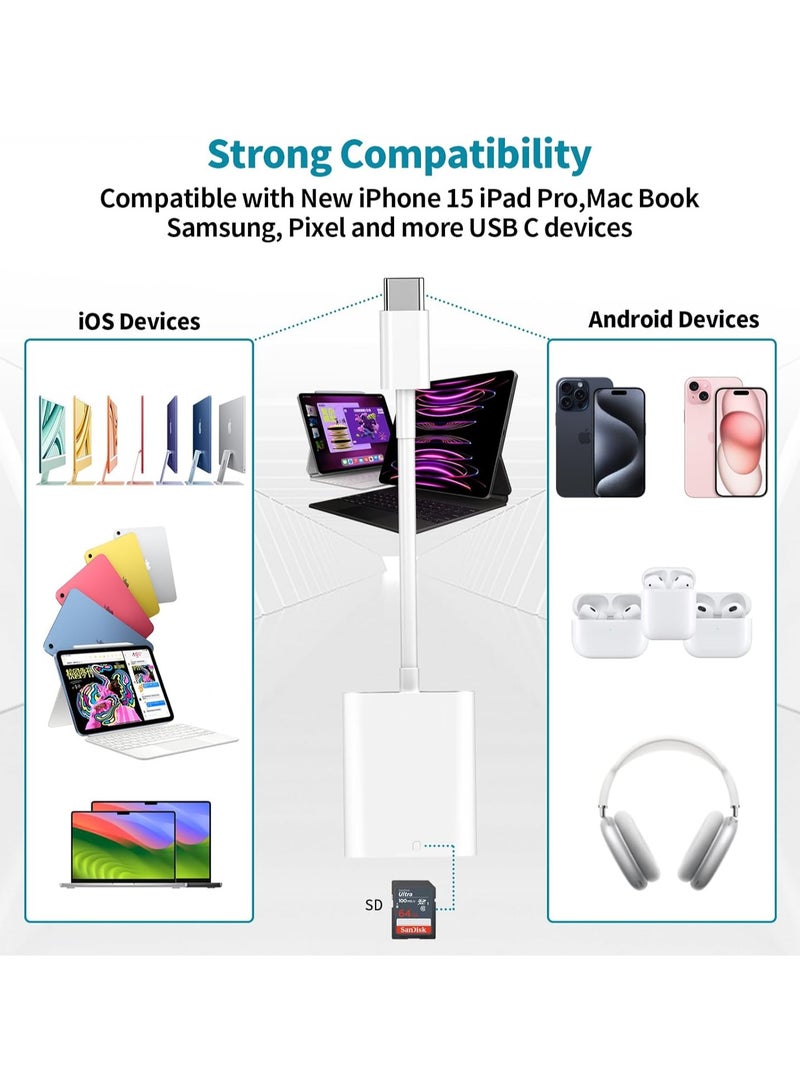 USB C SD Memory Card Reader [Apple MFi Certified] Type C to SD Card Adapter for iPhone 15 USB C Camera Adapter Trail Camera Viewer for iPhone 16 15 iPad MacBook Air/Pro Galaxy, Plug and Play  - Image 4