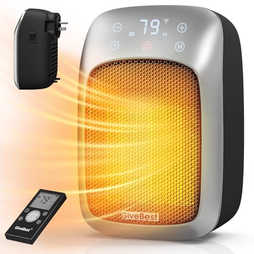 GiveBest Plug in Wall Space Heater With Remote, 800W Small Outlet Heater With Adjustable Thermostat, Memory Function, 12H Timer, LED Display for RV, Home Office, Bathroom Indoor Use - Image 1