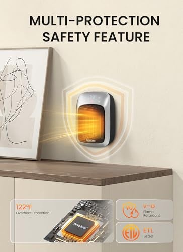 GiveBest Plug in Wall Space Heater With Remote, 800W Small Outlet Heater With Adjustable Thermostat, Memory Function, 12H Timer, LED Display for RV, Home Office, Bathroom Indoor Use - Image 4