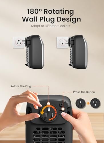 GiveBest Plug in Wall Space Heater With Remote, 800W Small Outlet Heater With Adjustable Thermostat, Memory Function, 12H Timer, LED Display for RV, Home Office, Bathroom Indoor Use - Image 5