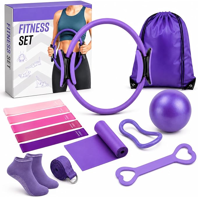 Hao Zhu Pilates Kit For Women, 13 Pieces Yoga Ring And Band, Socks, Body Trimmer, Waist And Abs, Compact Toning And Toning Workout Equipment - Image 4