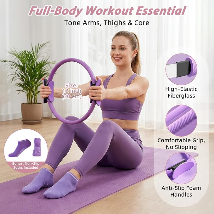 Hao Zhu Pilates Kit For Women, 13 Pieces Yoga Ring And Band, Socks, Body Trimmer, Waist And Abs, Compact Toning And Toning Workout Equipment - Image 3