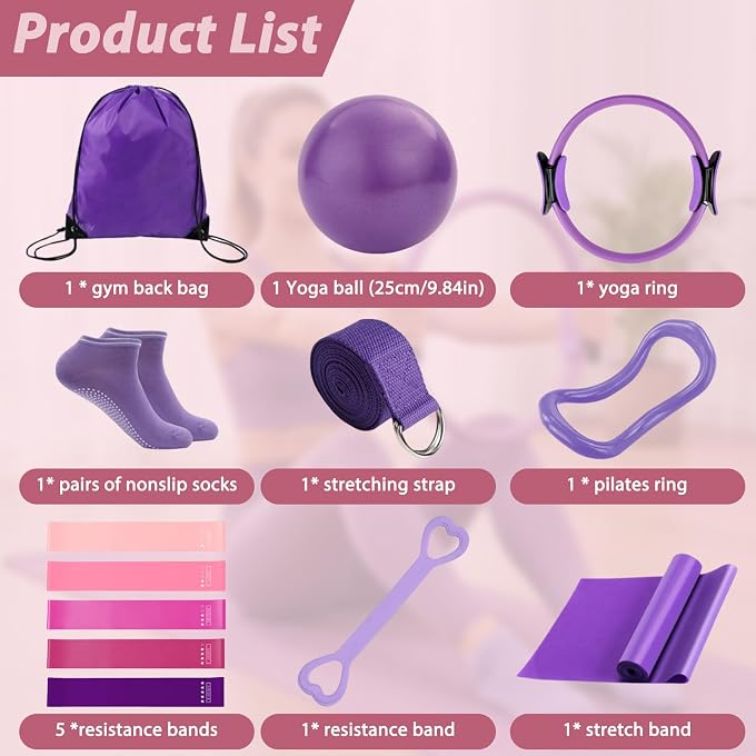 Hao Zhu Pilates Kit For Women, 13 Pieces Yoga Ring And Band, Socks, Body Trimmer, Waist And Abs, Compact Toning And Toning Workout Equipment - Image 5