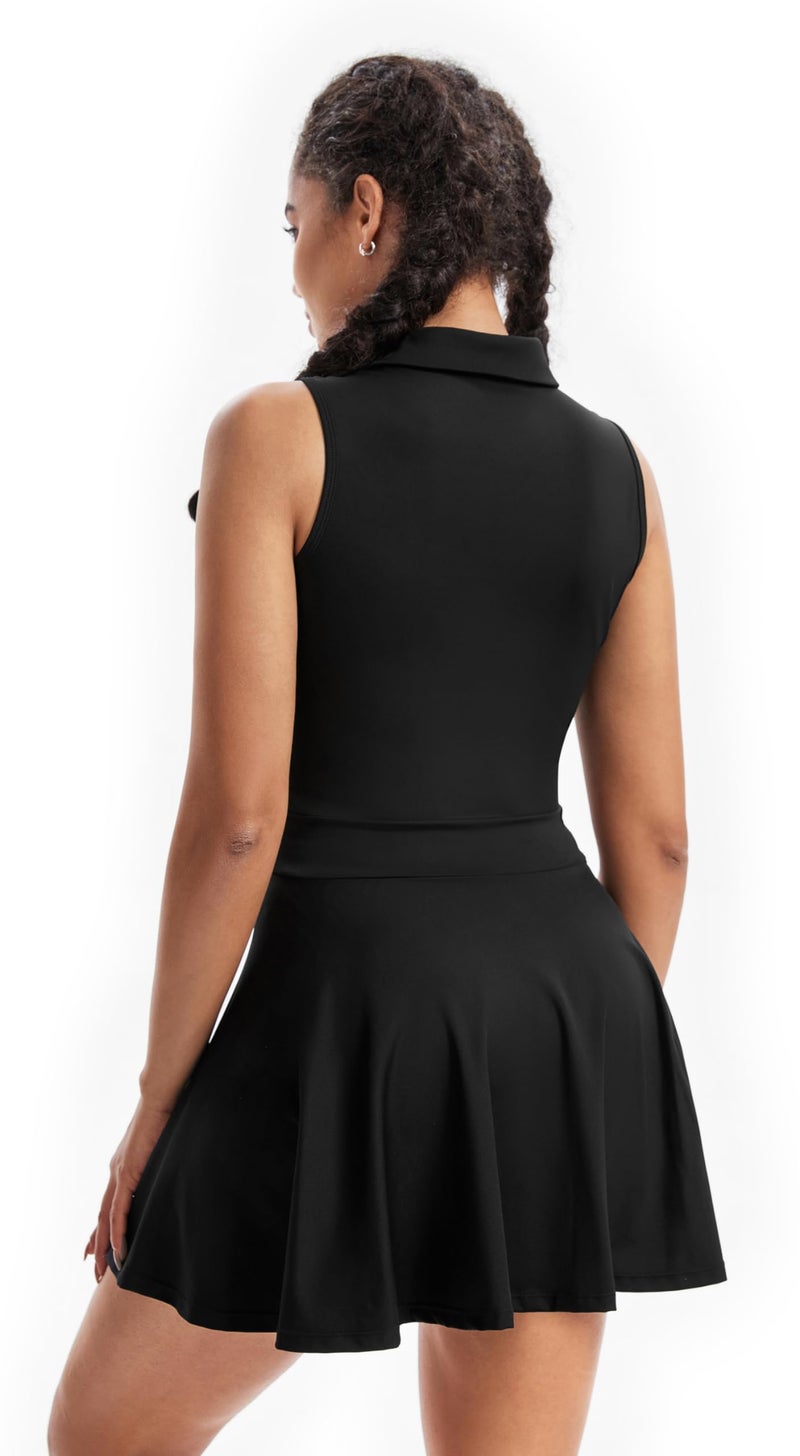 Blaosn Polo Golf Tennis Dress Workout Athletic Dresses for Women Active Wear Exercise Sport Outfits with Built in Shorts Underneath Pockets 2 Piece Sets Cute Trendy Clothes Casual Summer Fall Black M - Image 3