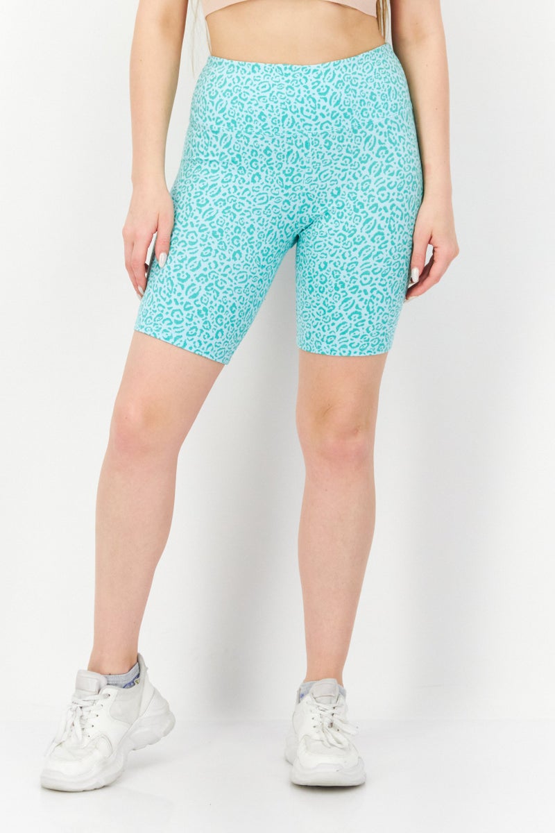 Billabong Women Allover Print Biker Shorts, Turquoise - Image 1