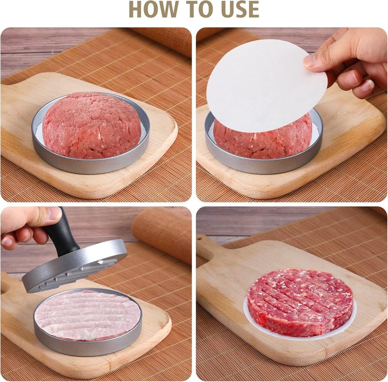 YSSHUI Burger Press, Non-Stick Meat Patty Hamburger Maker for Making Quarter Lb or Large 1/3 Pound Stuffed Pocket Burgers, Aluminum for BBQ Grill (100 Wax Paper) User friendly optimized build - Image 4