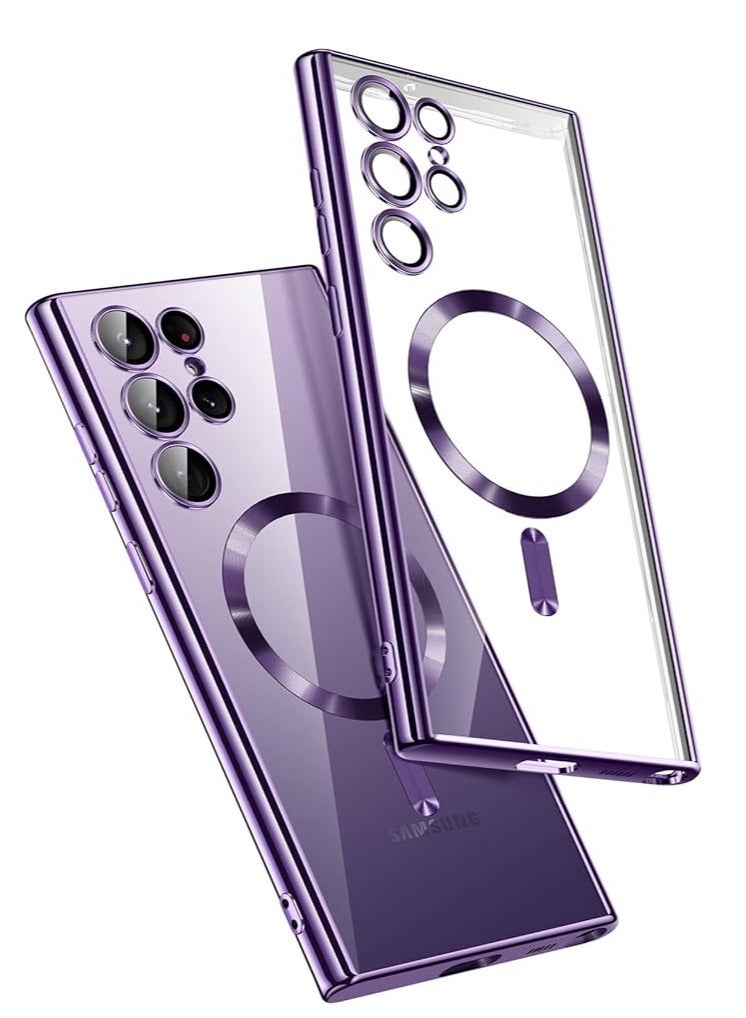 MIGOFAST Galaxy S24 Ultra Magnetic Case Compatible with MagSafe  Luxury Plating Design Galaxy S24 Ultra Case with Camera Lens Protector Soft TPU Bumper for Samsung Galaxy S24 Ultra 6.8” Purple - Image 1
