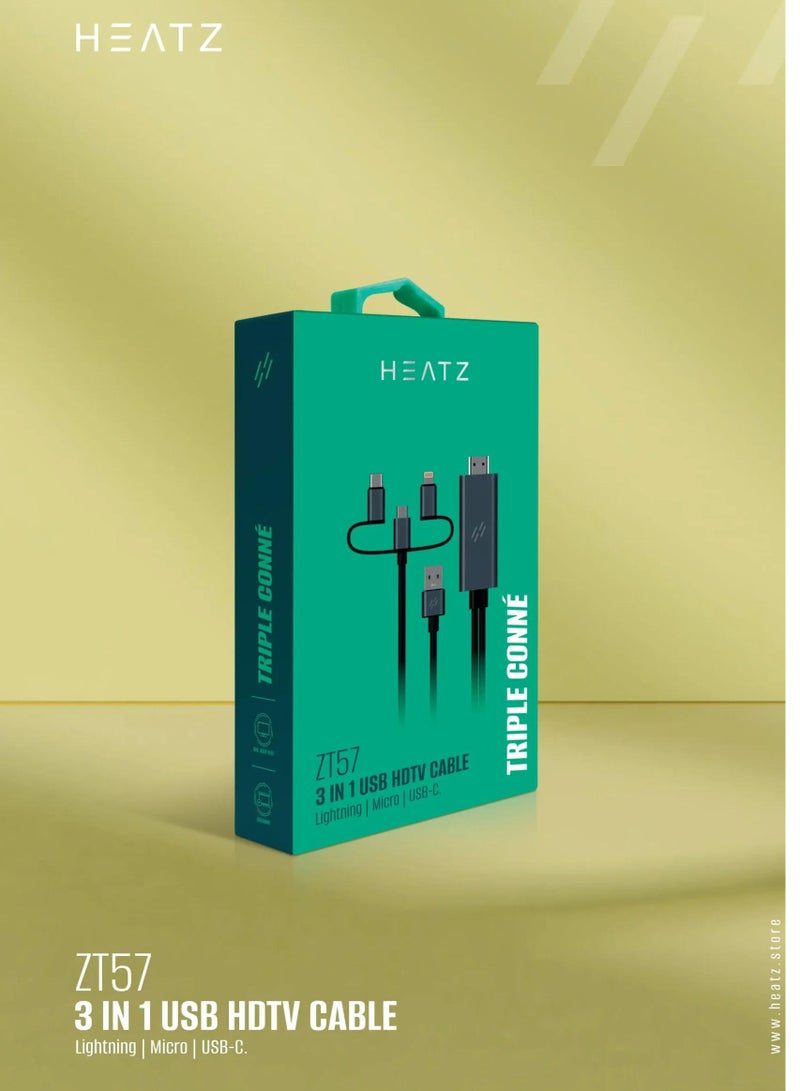 محول كابل USB إلى HDMI 3 في 1 طراز ZT57 heatz