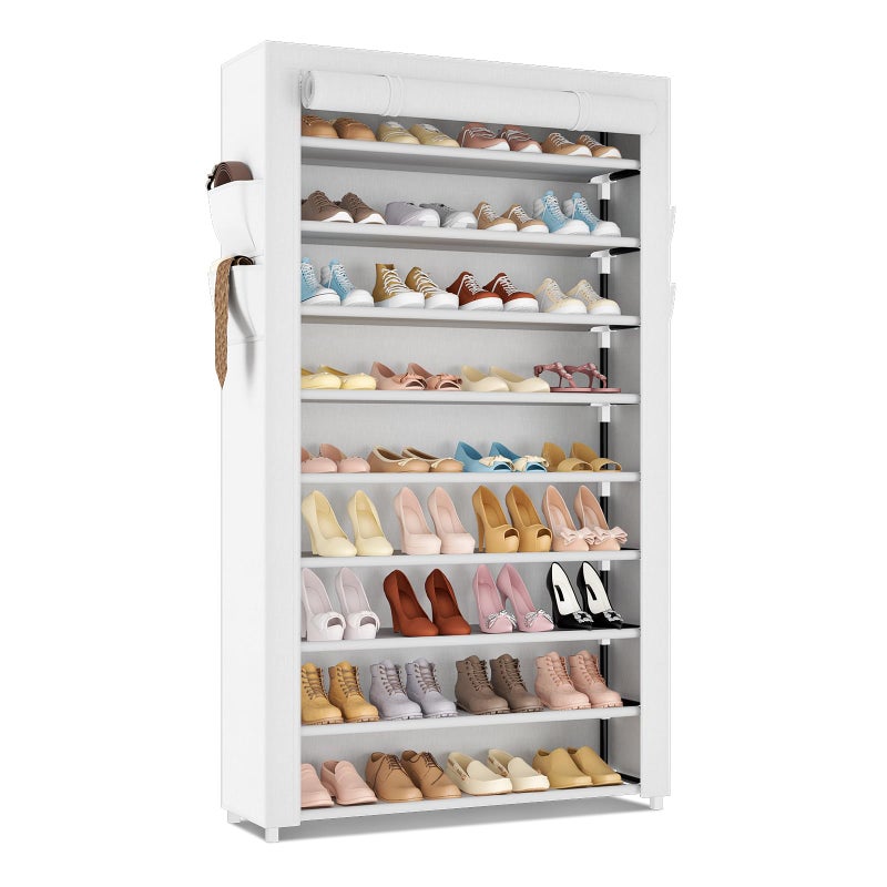LANTEFUL Shoe Rack with Covers 10 Tier Tall Shoe Rack Organizer Large Capacity Shoe Shelf Storage 40 Pairs Space Saving Free Standing Shoe Storage Organizer for Closet Entryway Dorm White