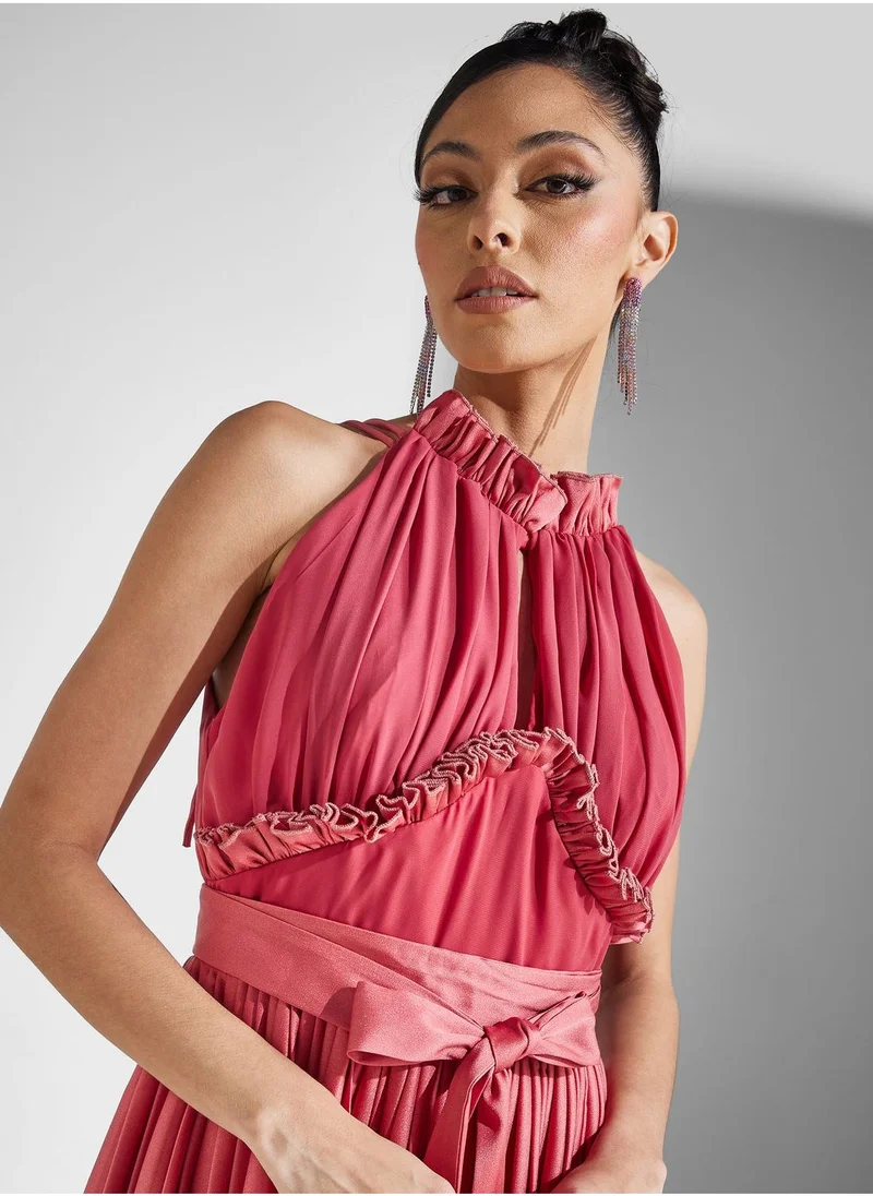 Amri Pleated Halter Maxi Dress