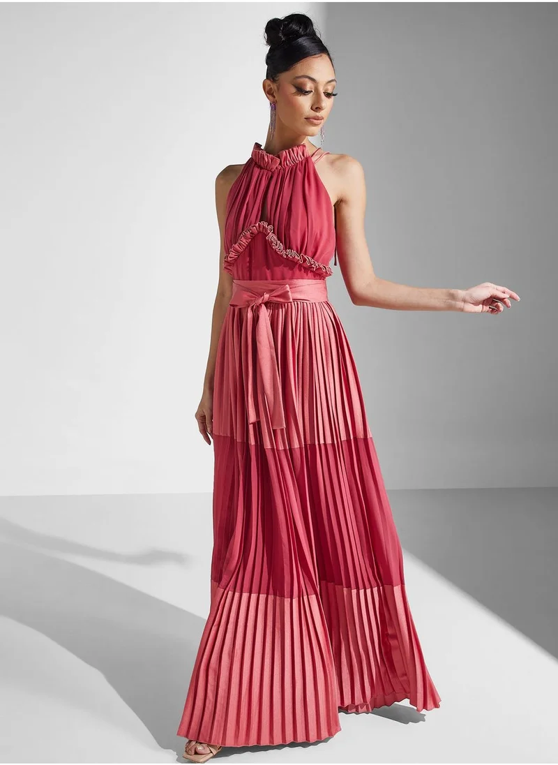 Amri Pleated Halter Maxi Dress