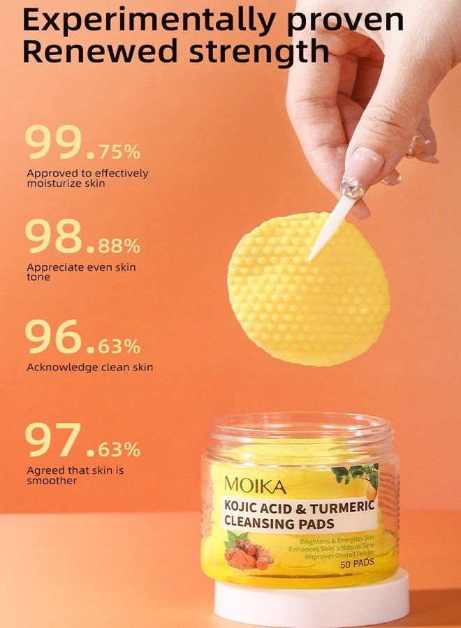 MOIKA Kojic acid & Turmeric Cleansing Pads, Turmeric Exfoliating Face Scrub Pads, Turmeric Cleansing Pads Helps Balance Skin Oil And Water, 50 Pads - Image 5