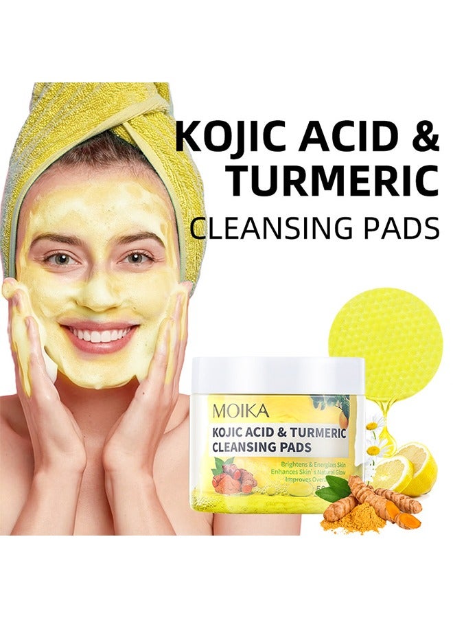 MOIKA Kojic acid & Turmeric Cleansing Pads, Turmeric Exfoliating Face Scrub Pads, Turmeric Cleansing Pads Helps Balance Skin Oil And Water, 50 Pads - Image 2