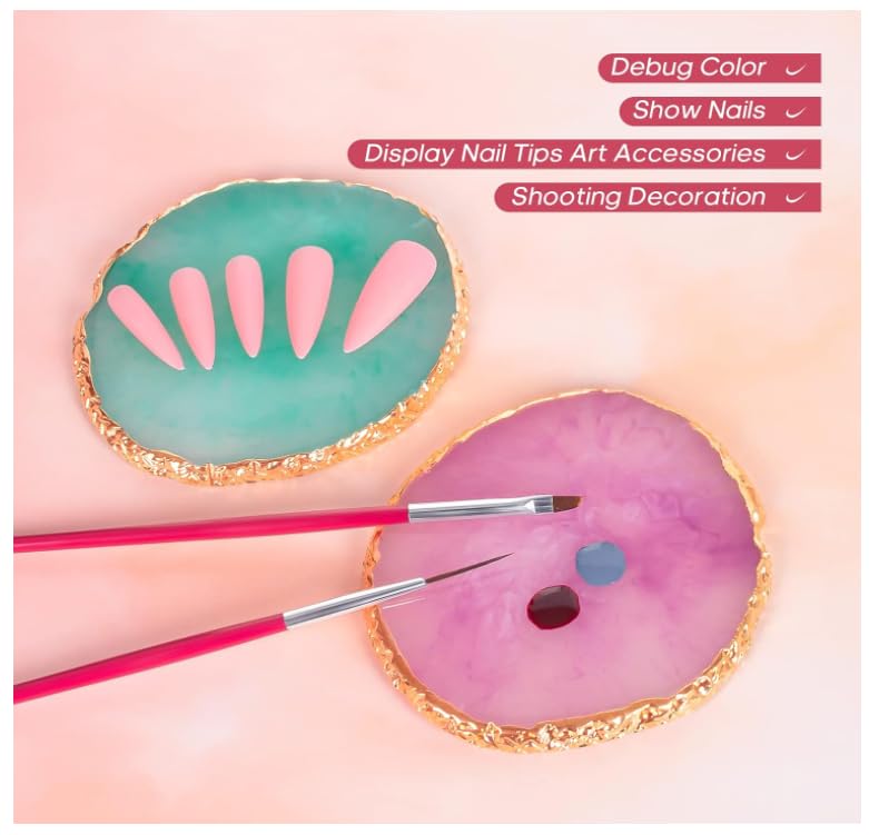 Resin Nail Art Palette 2Pack Nail Painting Mixed Color Palette Gilded Edge Nail Gel Color Makeup Display Board Pallet Manicure Tool - Image 5