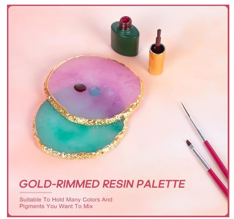 Resin Nail Art Palette 2Pack Nail Painting Mixed Color Palette Gilded Edge Nail Gel Color Makeup Display Board Pallet Manicure Tool - Image 2