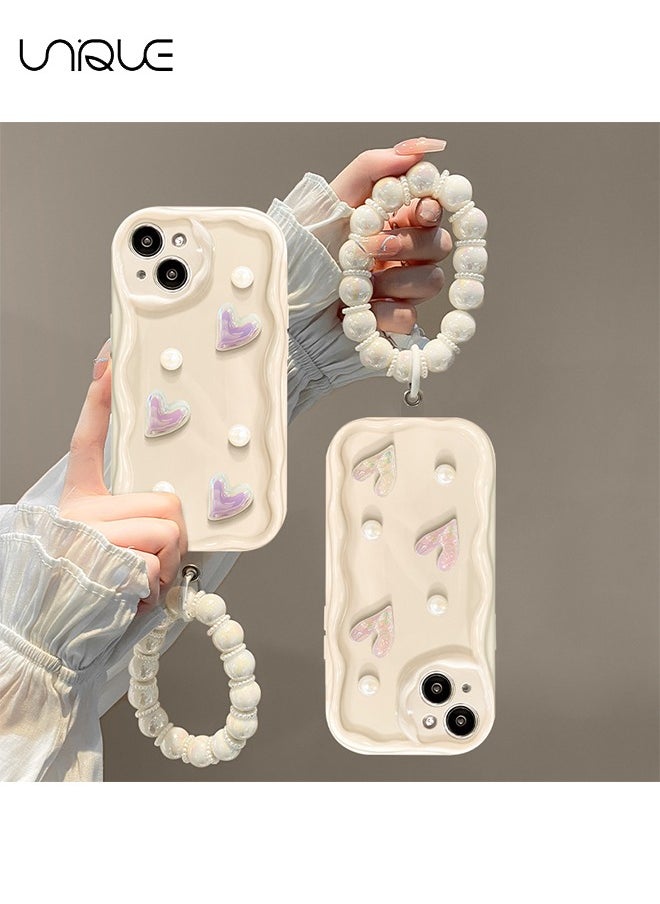 Unique Compatible iPhone 15 Case for Soft Silicone Bumper White Case with Cute Luxury Crystal Sparkling Bracelet Case for iPhone 15  - Image 4
