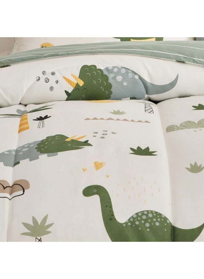 Joyreap 4 Piece Dinosaur Toddler Bedding Set, Cotton Toddler Comforter Sheet Set, Green Dinosaurs Print on White Design for Kids Boys n Girls - Image 4