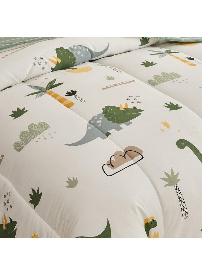 Joyreap 4 Piece Dinosaur Toddler Bedding Set, Cotton Toddler Comforter Sheet Set, Green Dinosaurs Print on White Design for Kids Boys n Girls - Image 3
