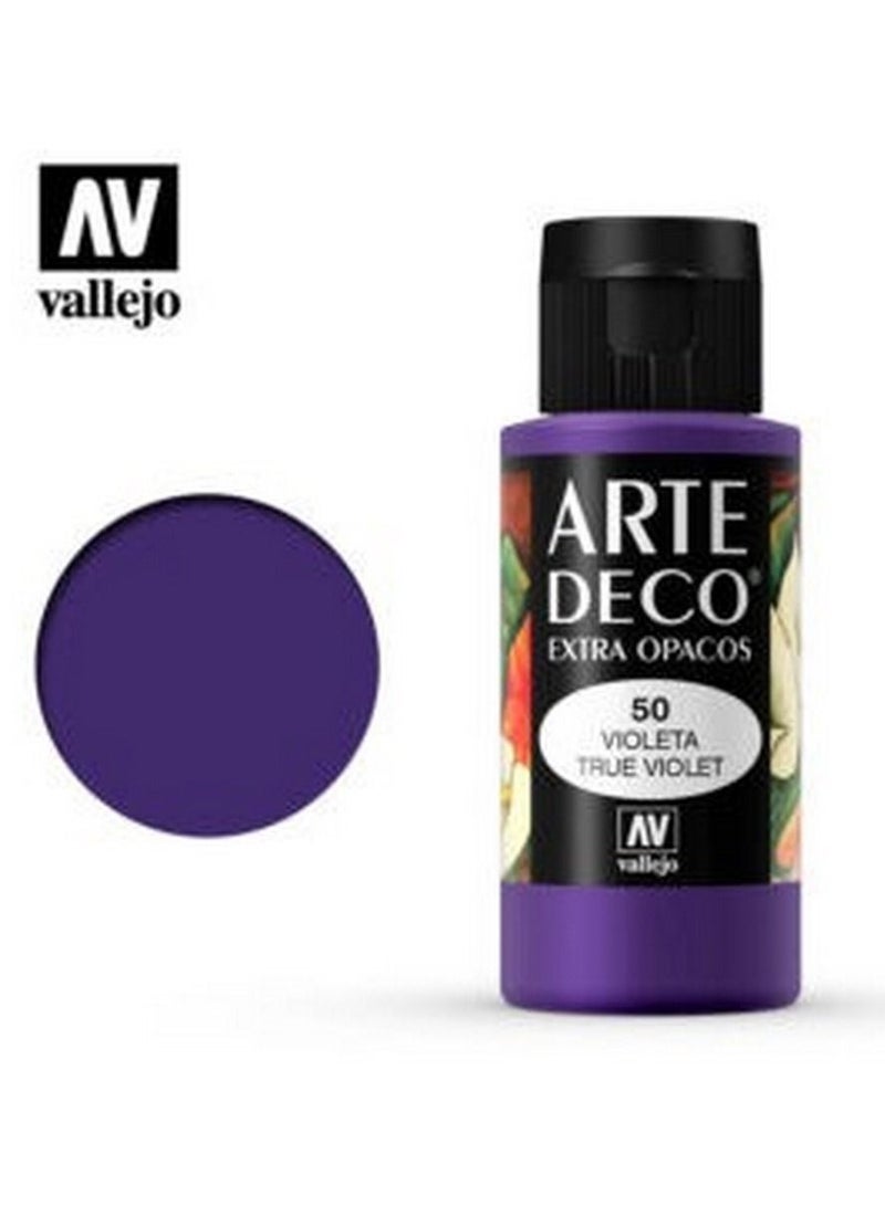 Vallejo Arte Deco Extra Opaque Acrylic Paint – True Violet 50, High Coverage Matte Finish, 60ml Bottle