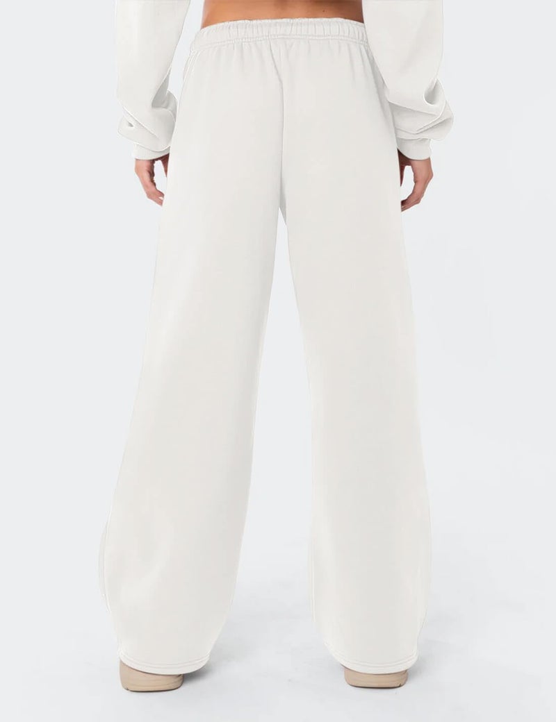 HeSaYep Women's Fleece Lined Sweatpants Wide Leg Baggy High Waisted Sweat Pants Drawstring Lounge Trousers Y2K Straight Leg Sherpa Pants White M - Image 2