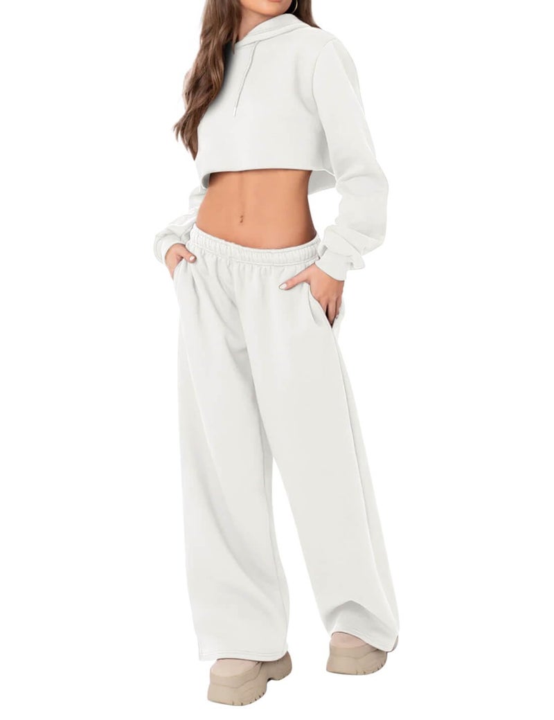 HeSaYep Women's Fleece Lined Sweatpants Wide Leg Baggy High Waisted Sweat Pants Drawstring Lounge Trousers Y2K Straight Leg Sherpa Pants White M - Image 5