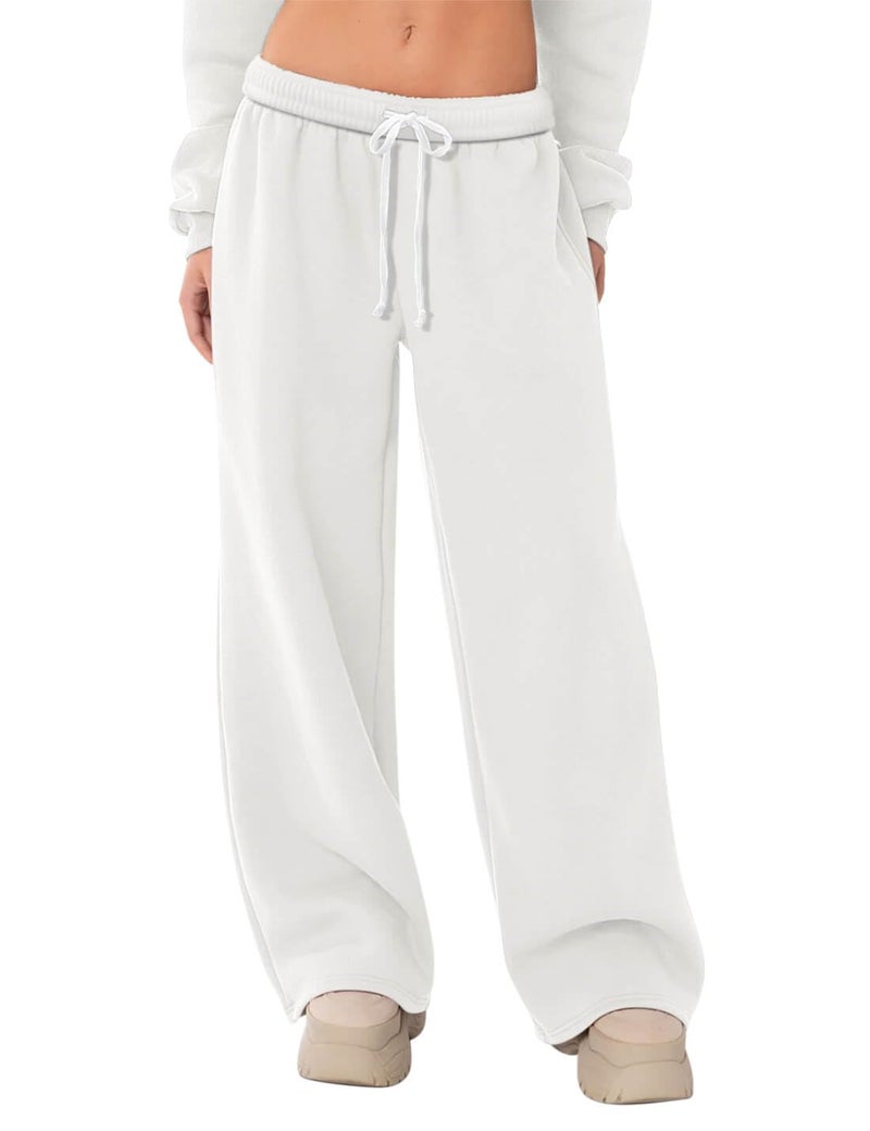 HeSaYep Women's Fleece Lined Sweatpants Wide Leg Baggy High Waisted Sweat Pants Drawstring Lounge Trousers Y2K Straight Leg Sherpa Pants White M - Image 1