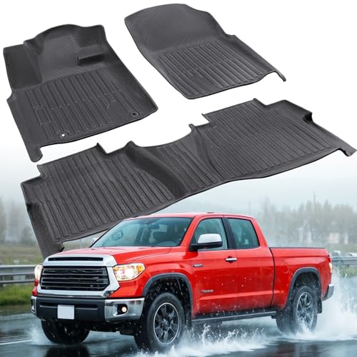 DrCarNow for Toyota Tundra Floor Mats 2011 2010 2009 2008 2007, Custom Fit All-Weather Cargo Liner Car Mats Full Set for Tundra 2007-2011 Double Cab & CrewMax TPE Rubber Seat Protection Automotive Accessories - Image 1