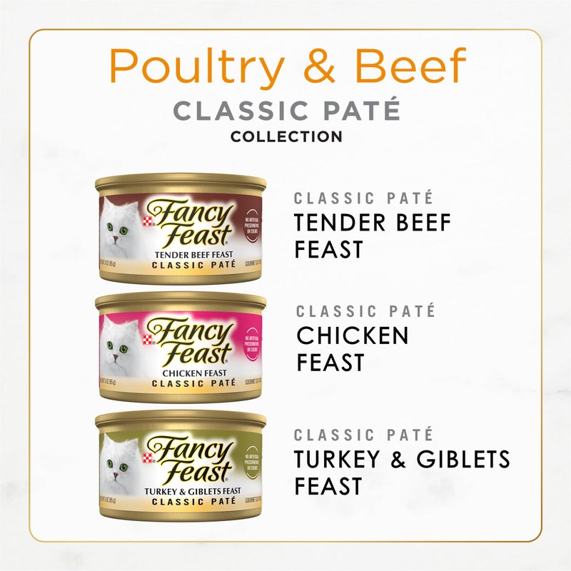 Fancy Feast Poultry and Beef Feast Classic Pate Collection Grain Free Wet Cat Food Variety Pack - (Pack of 30) 3 oz. Cans - Image 2
