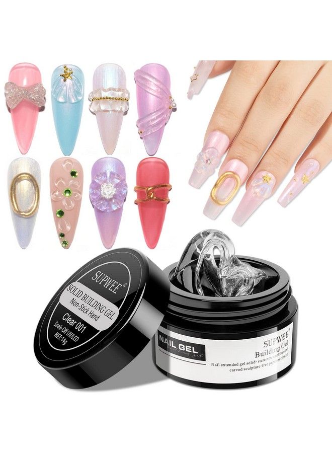 SUPWEE جل بناء قوي للأظافر متعدد الوظائف شفاف غير لاصق لتمديد أظافر اليد للنحت والتزيين ونقش فن الأظافر جل صلب للأظافر من أجل تزيين الأظافر بنفسك في المنزل 14 جرام (0.49 أونصة سائلة) - Image 2