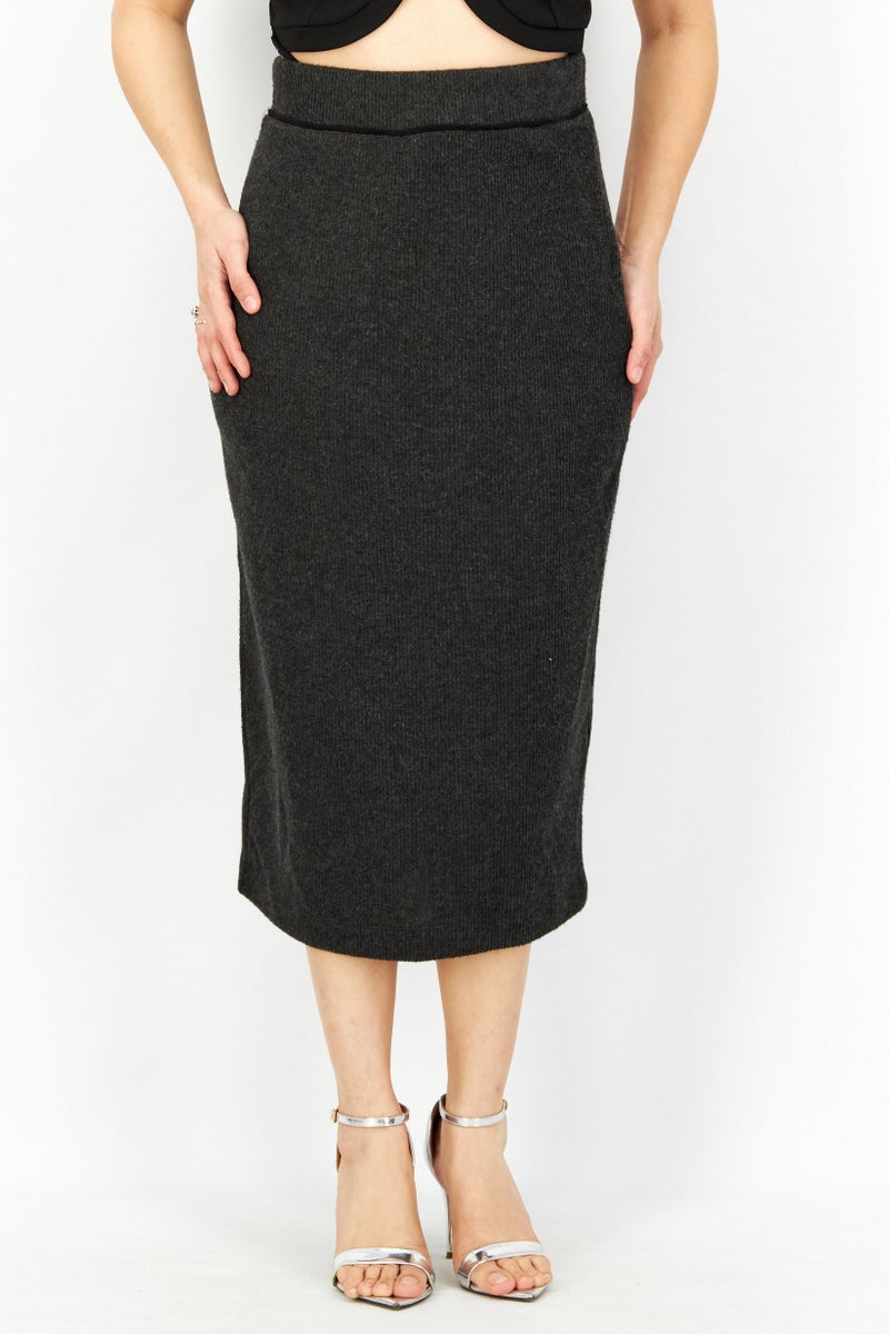ESPRIT Women Knitted Pull On Midi Skirt, Charcoal - Image 1