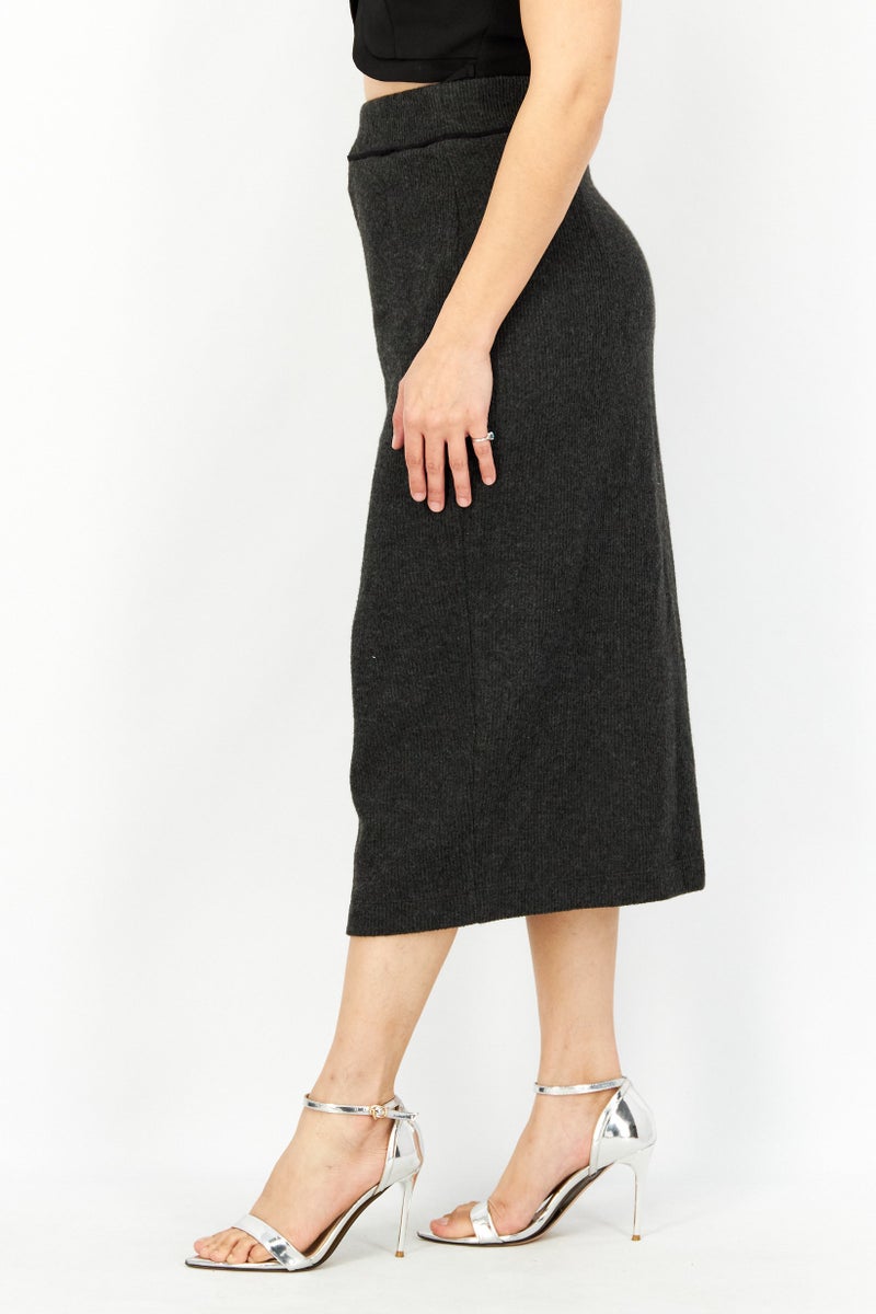 ESPRIT Women Knitted Pull On Midi Skirt, Charcoal - Image 3