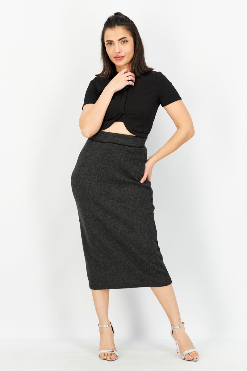 ESPRIT تنورة ميدي محبوكة للنساء، رمادي غامق - Image 4