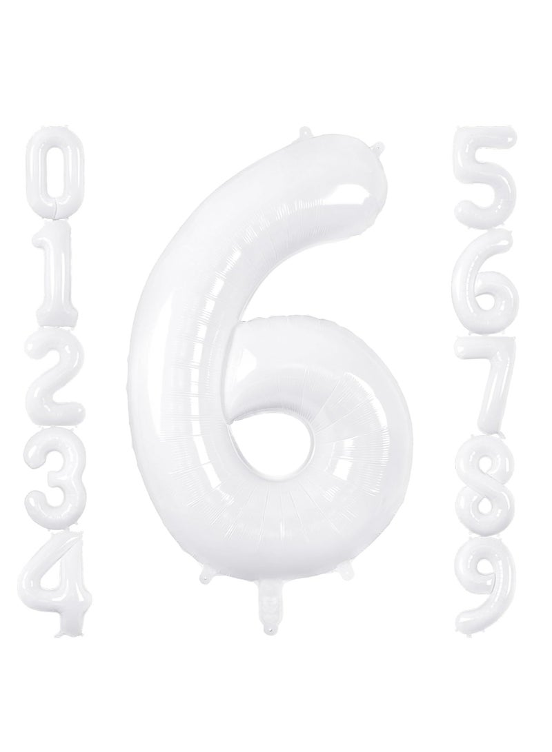 ThePartyPopper White Number Balloons 40 Inch Helium Number 6 Balloon for Birthday Party Anniversary Decoration  - Image 1