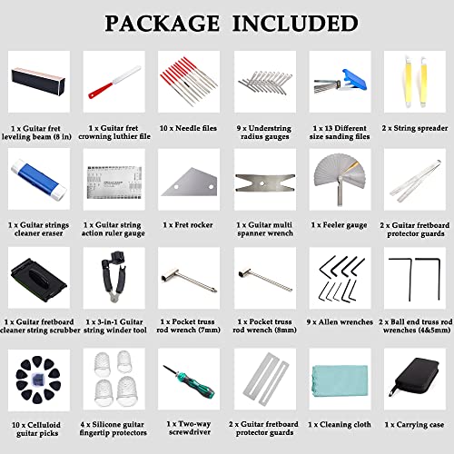 Meideal 65 Pieces Guitar Repairing Maintenance Tool Kit, Guitar Setup Kit Cleaning Care Accessories for Acoustic Electric Guitar Bass Ukulele - Image 2