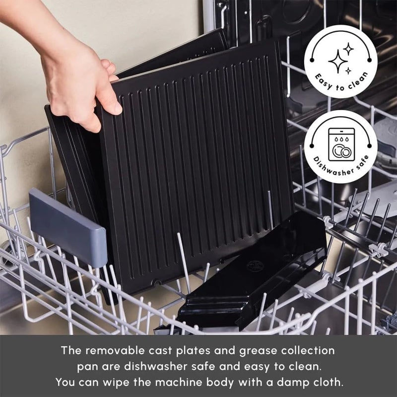 Karaca Toastmaster 2000W Electric Grill & Sandwichmaker, Stainless Steel, 2-in-1 Multi-Purpose Appliance, Non-Stick Coating, 180° Opening, Black (Sandwich Machine) - Image 1